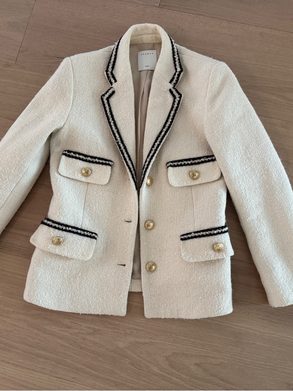 Sandro Noella Tweed Blazer with Black Trim